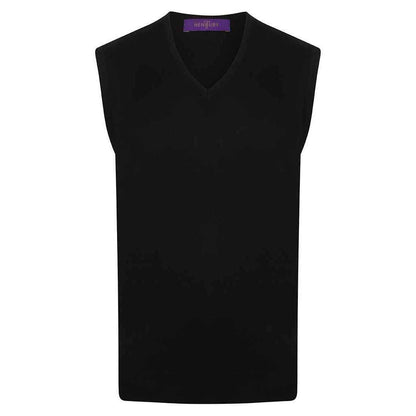 Navy - Front - Henbury Mens Cotton Acrylic V Neck Sleeveless Sweatshirt