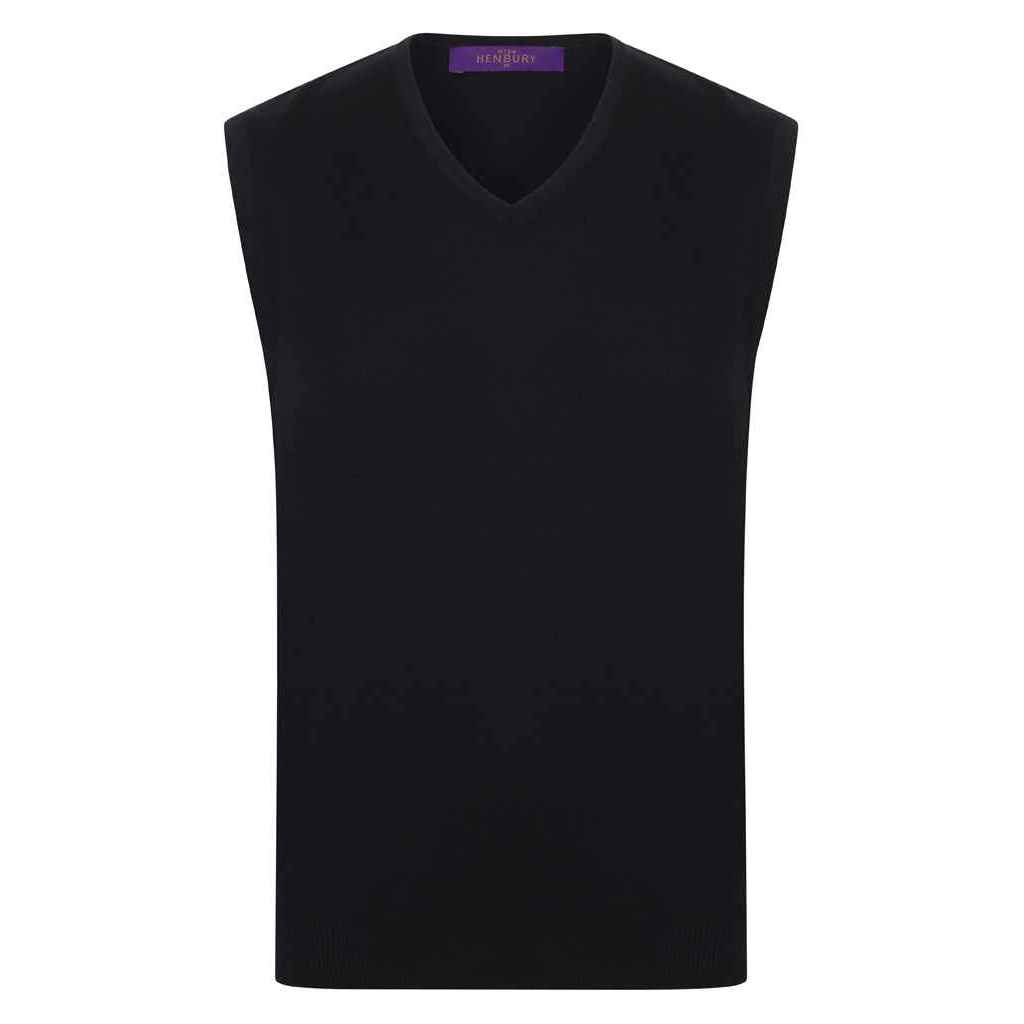 Black - Front - Henbury Mens Cotton Acrylic V Neck Sleeveless Sweatshirt