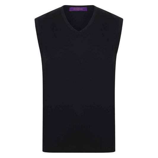 Black - Front - Henbury Mens Cotton Acrylic V Neck Sleeveless Sweatshirt