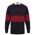Navy-Burgundy - Front - Front Row Unisex Adult Panelled Rugby Shirt