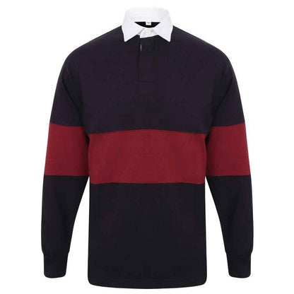 Navy-Burgundy - Front - Front Row Unisex Adult Panelled Rugby Shirt