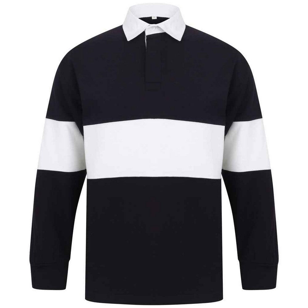 Navy-White - Front - Front Row Unisex Adult Panelled Rugby Shirt