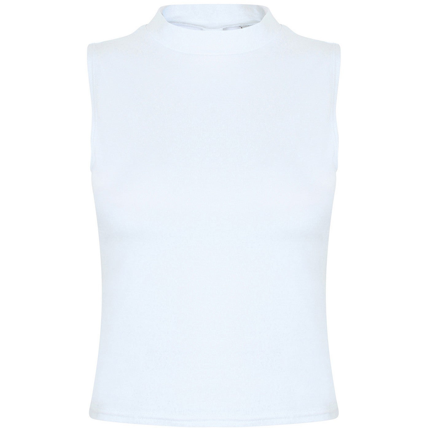 White - Front - SF Womens-Ladies High-Neck Tank Top