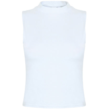 White - Front - SF Womens-Ladies High-Neck Tank Top