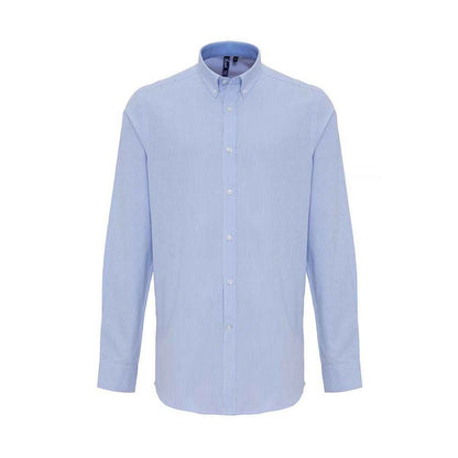 White-Oxford Blue - Front - Premier Mens Striped Oxford Long-Sleeved Shirt