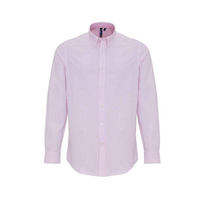 White-Pink - Front - Premier Mens Striped Oxford Long-Sleeved Shirt