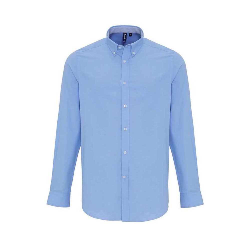Oxford Blue - Front - Premier Mens Striped Oxford Long-Sleeved Shirt