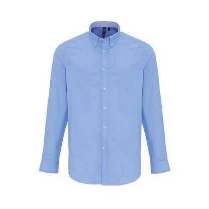 Oxford Blue - Front - Premier Mens Striped Oxford Long-Sleeved Shirt
