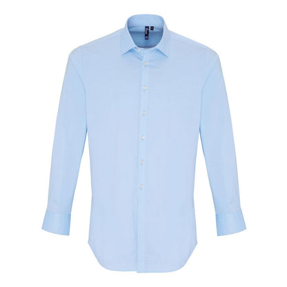 Pale Blue - Front - Premier Unisex Adult Poplin Stretch Long-Sleeved Shirt
