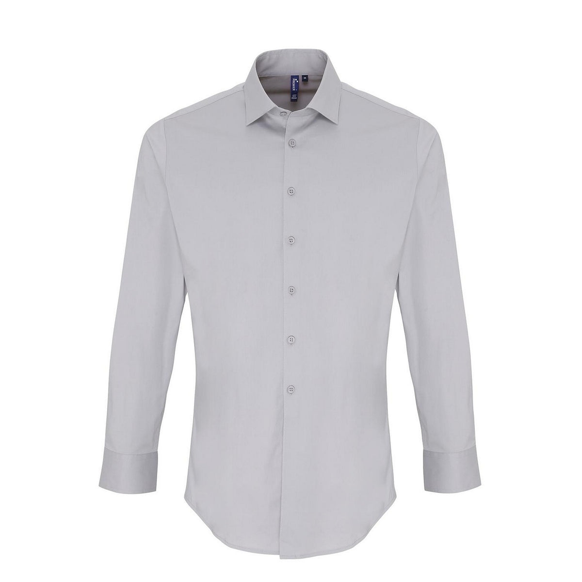Silver - Front - Premier Unisex Adult Poplin Stretch Long-Sleeved Shirt