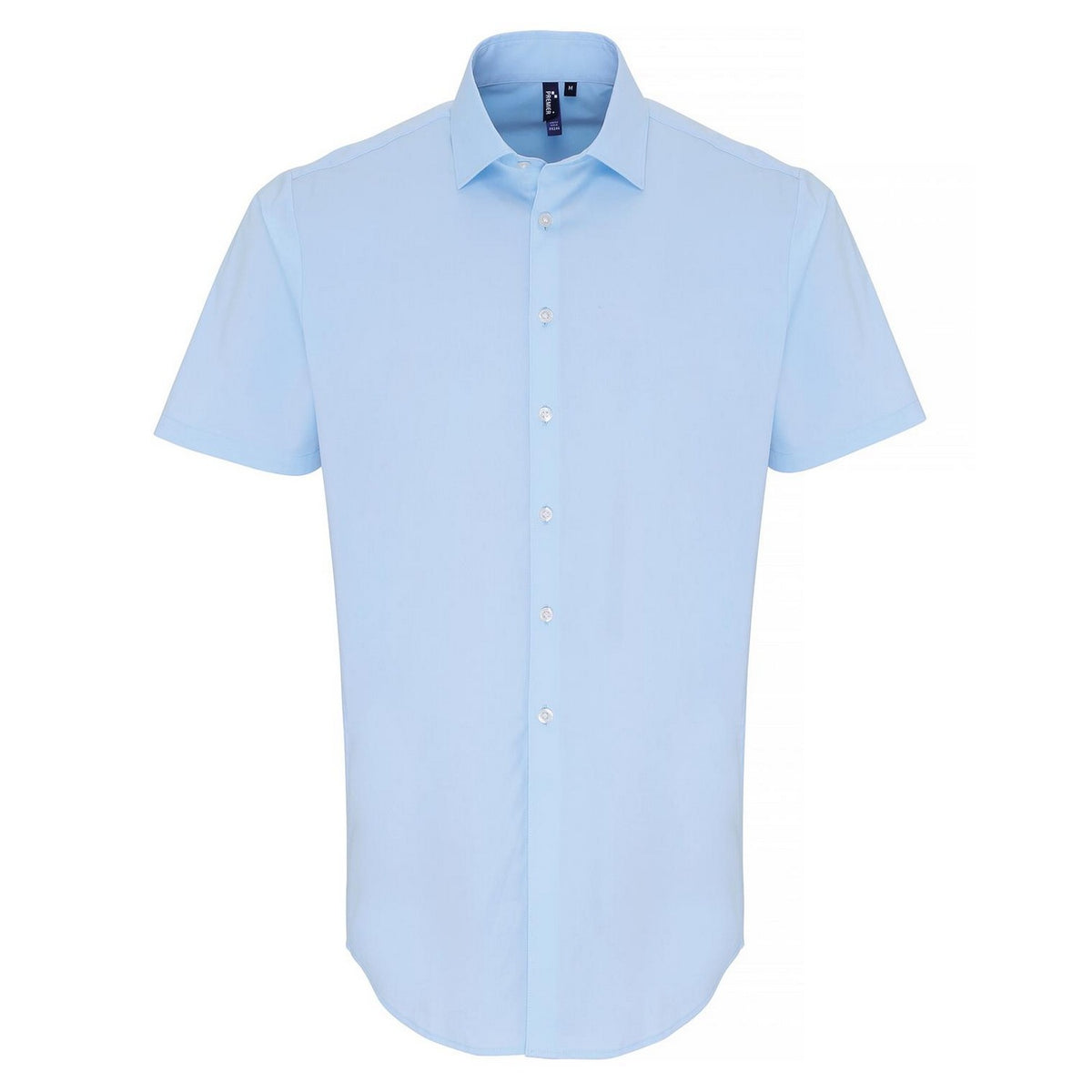 Pale Blue - Front - Premier Mens Poplin Stretch Short-Sleeved Shirt