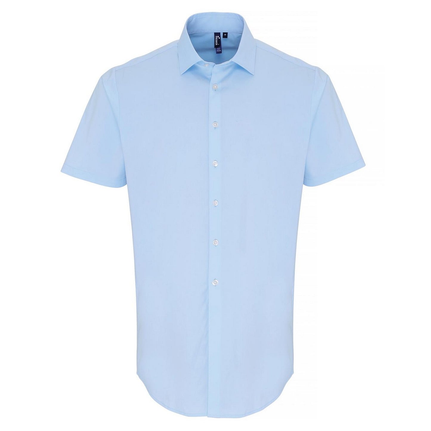 Pale Blue - Front - Premier Mens Poplin Stretch Short-Sleeved Shirt
