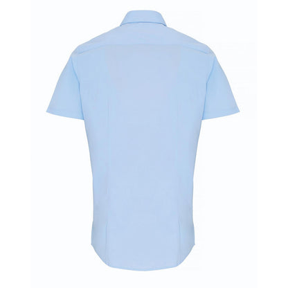 Pale Blue - Back - Premier Mens Poplin Stretch Short-Sleeved Shirt