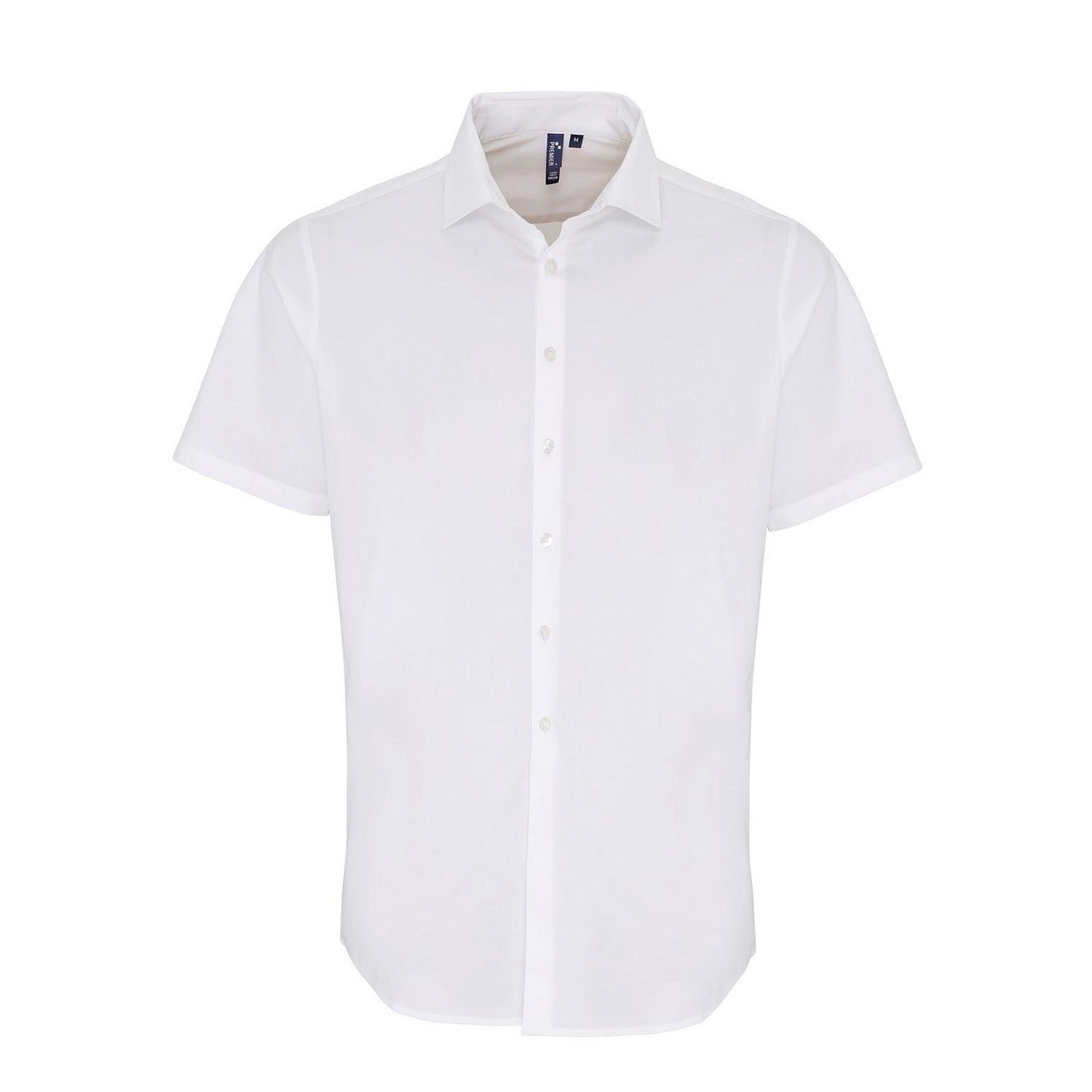 White - Front - Premier Mens Poplin Stretch Short-Sleeved Shirt