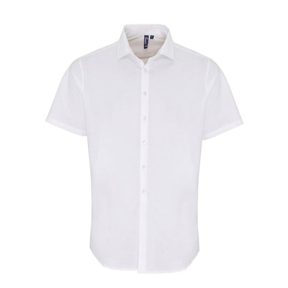 White - Front - Premier Mens Poplin Stretch Short-Sleeved Shirt