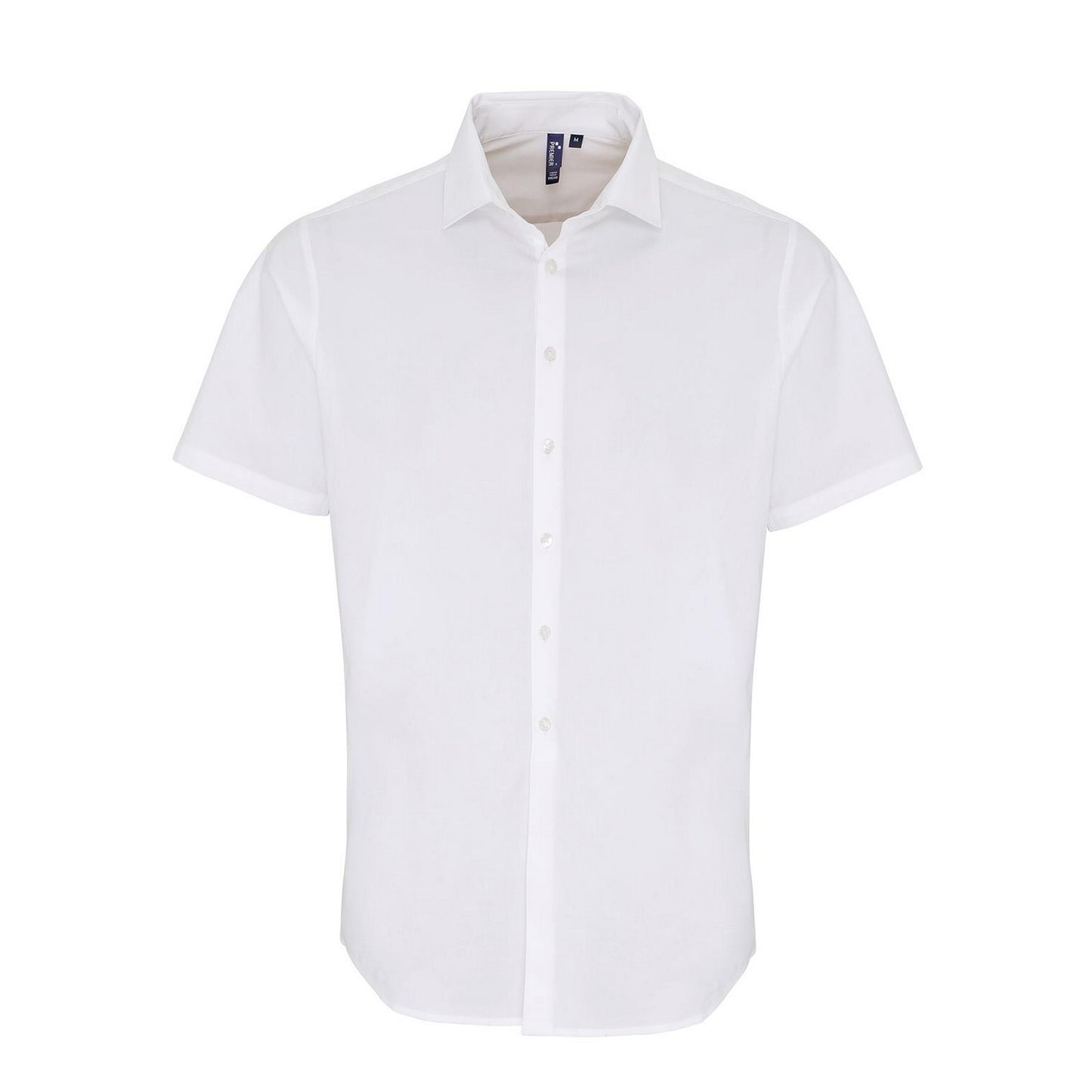 White - Front - Premier Mens Poplin Stretch Short-Sleeved Shirt