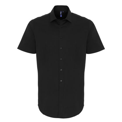 Black - Front - Premier Mens Poplin Stretch Short-Sleeved Shirt