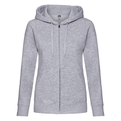Heather Grey - Front - Fruit of the Loom Womens-Ladies Premium Heather Zipped Lady Fit Hooded Jacket