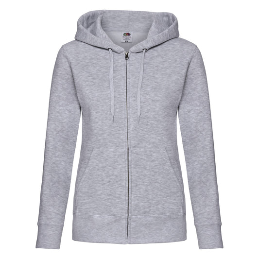 Heather Grey - Front - Fruit of the Loom Womens-Ladies Premium Heather Zipped Lady Fit Hooded Jacket
