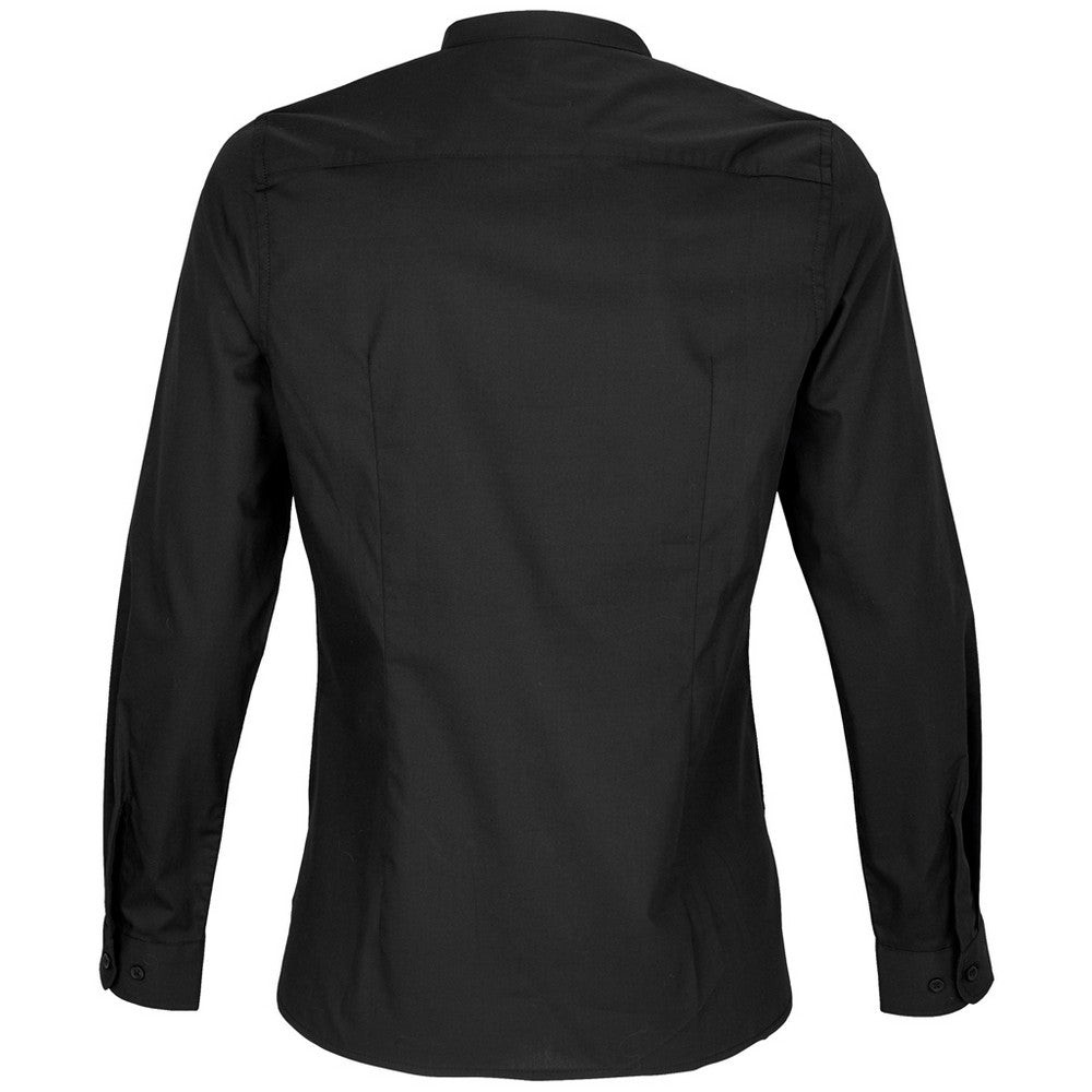Deep Black - Back - NEOBLU Womens-Ladies Poplin Bart Mao Collar Long-Sleeved Shirt