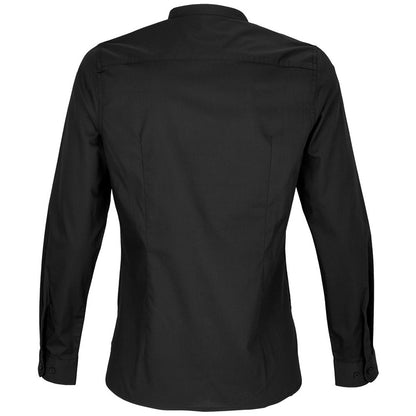 Deep Black - Back - NEOBLU Womens-Ladies Poplin Bart Mao Collar Long-Sleeved Shirt