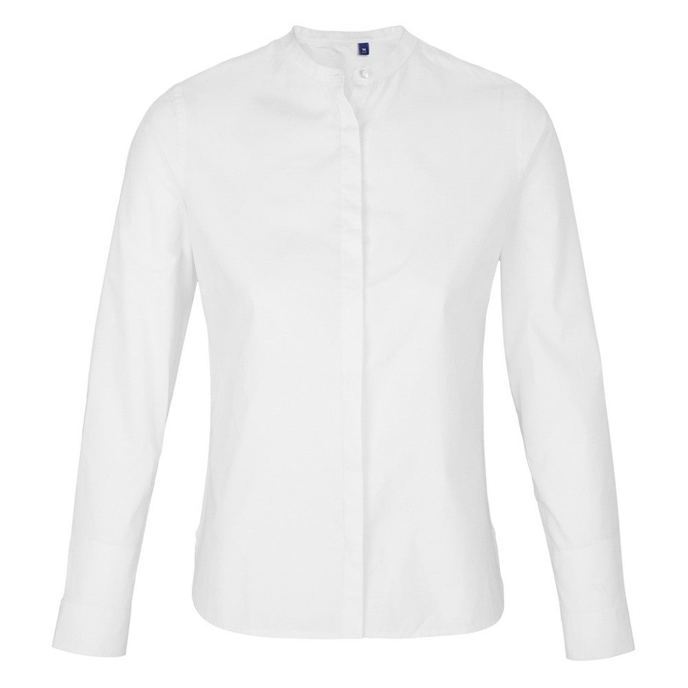 Optic White - Front - NEOBLU Womens-Ladies Poplin Bart Mao Collar Long-Sleeved Shirt