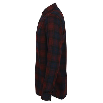 Burgundy - Side - Skinni Fit Mens Checked Brushed Shirt