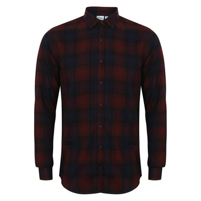 Burgundy - Front - Skinni Fit Mens Checked Brushed Shirt