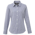 Navy-White - Front - Premier Womens-Ladies Gingham Long-Sleeved Shirt