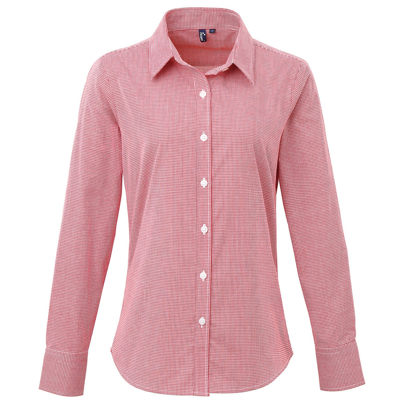 Red-White - Front - Premier Womens-Ladies Gingham Long-Sleeved Shirt