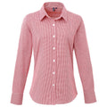 Red-White - Front - Premier Womens-Ladies Gingham Long-Sleeved Shirt