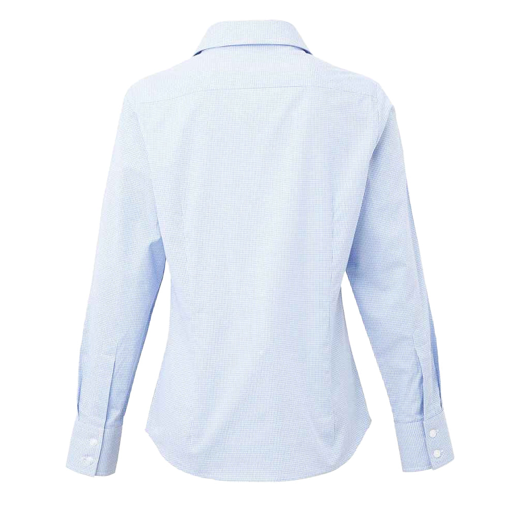 Light Blue-White - Back - Premier Womens-Ladies Gingham Long-Sleeved Shirt