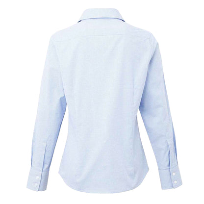 Light Blue-White - Back - Premier Womens-Ladies Gingham Long-Sleeved Shirt
