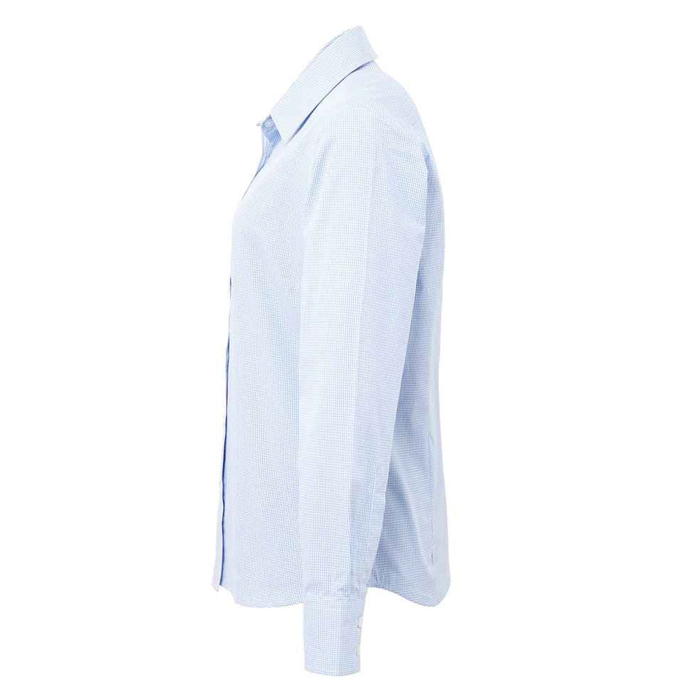Light Blue-White - Side - Premier Womens-Ladies Gingham Long-Sleeved Shirt