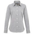 Black-White - Front - Premier Womens-Ladies Gingham Long-Sleeved Shirt