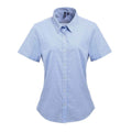 Light Blue-White - Front - Premier Womens-Ladies Gingham Short-Sleeved Shirt
