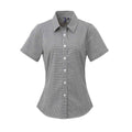 Black-White - Front - Premier Womens-Ladies Gingham Short-Sleeved Shirt