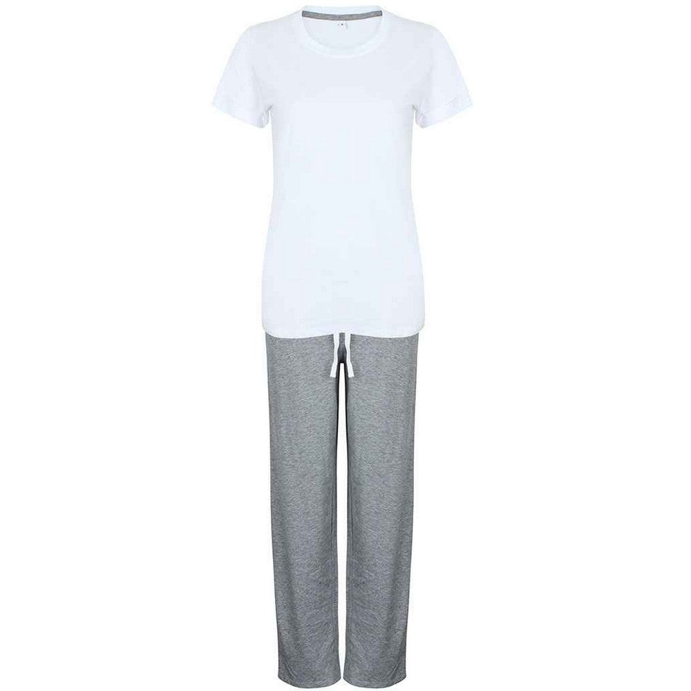 White-Heather - Front - Towel City Womens-Ladies Heather Long Pyjama Set