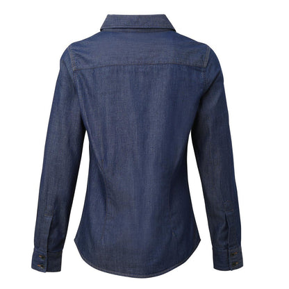 Indigo Denim - Back - Premier Womens-Ladies Stitch Shirt