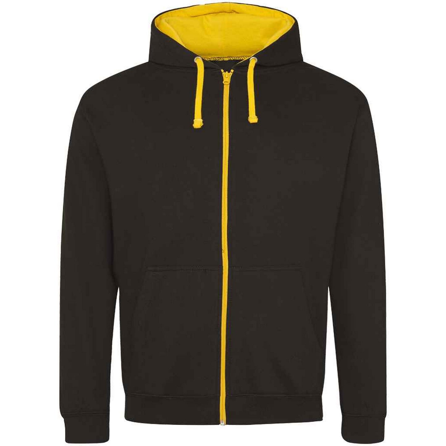 Jet Black-Gold - Front - Awdis Mens Varsity Full Zip Hoodie