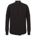 Black - Front - Henbury Mens Wicking Mandarin Collar Roll Sleeve Shirt