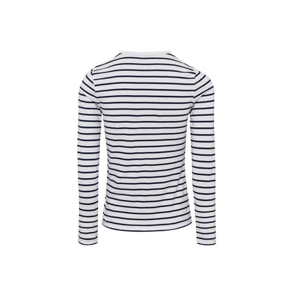 White-Navy - Back - Premier Womens-Ladies Long John Striped Roll Sleeve T-Shirt