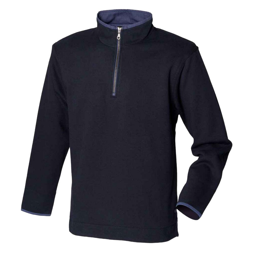 Navy-Blue - Front - Front Row Mens Soft Touch Zip Neck Sweatshirt