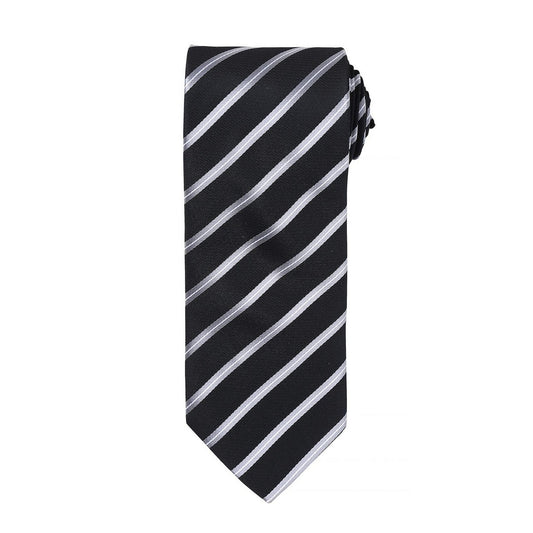 Black-Silver - Front - Premier Mens Stripe Tie