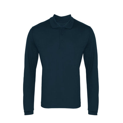Navy - Front - Premier Mens Coolchecker Pique Long-Sleeved Polo Shirt