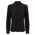 Black - Front - Henbury Womens-Ladies Antibacterial Mandarin Collar Roll Sleeve Shirt