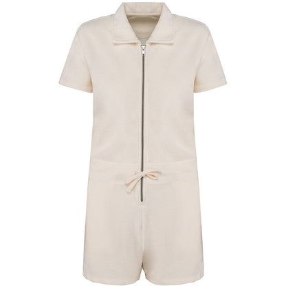 Ivory - Front - Native Spirit Womens-Ladies Terry Towel Short Playsuit