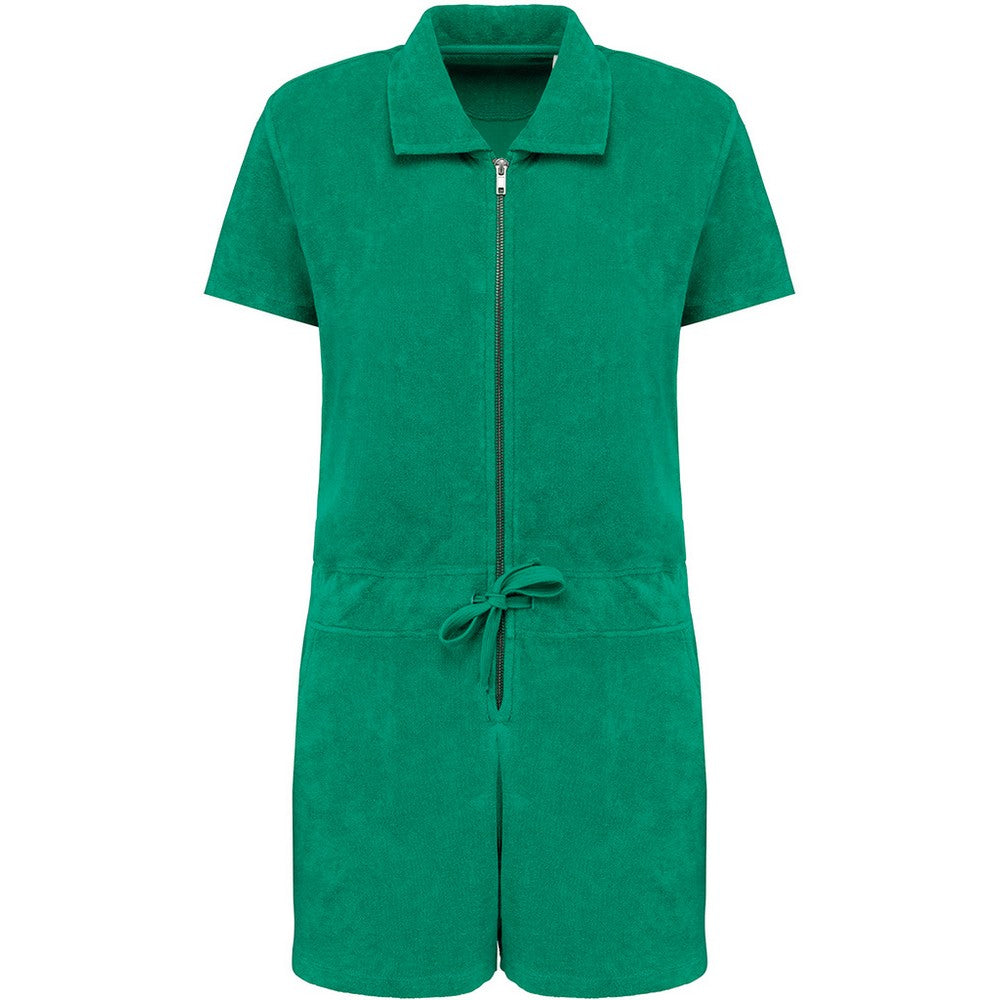 Green - Front - Native Spirit Womens-Ladies Terry Towel Short Playsuit