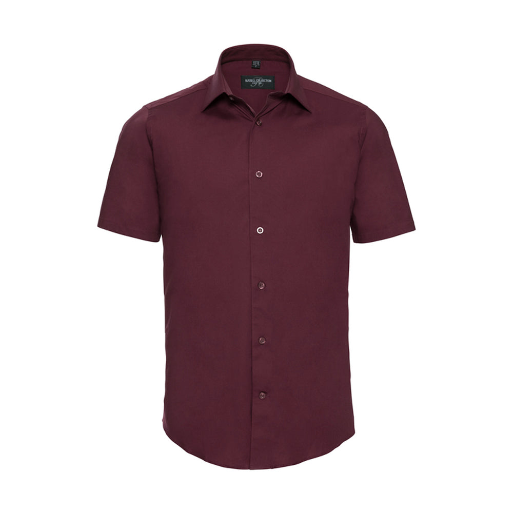 Port - Front - Russell Collection Mens Fitted Short-Sleeved Shirt
