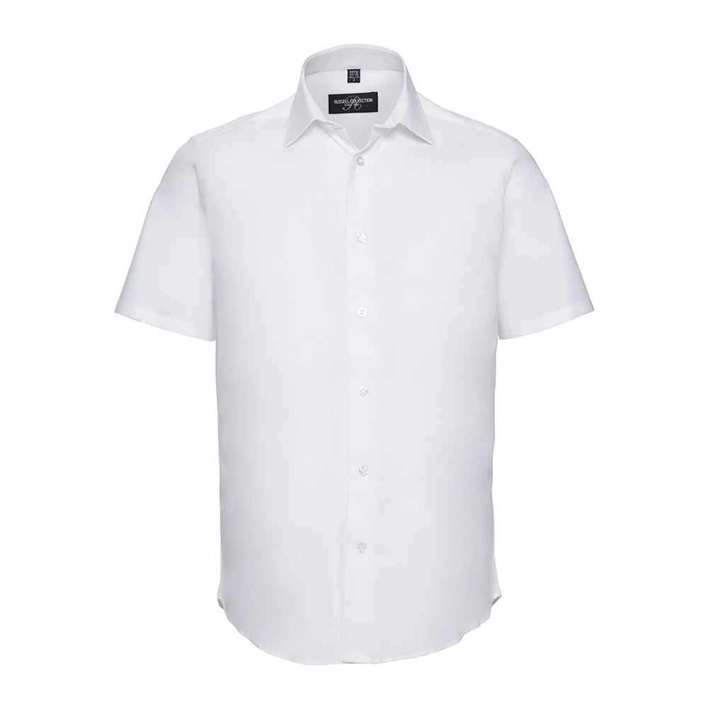 White - Front - Russell Collection Mens Fitted Short-Sleeved Shirt